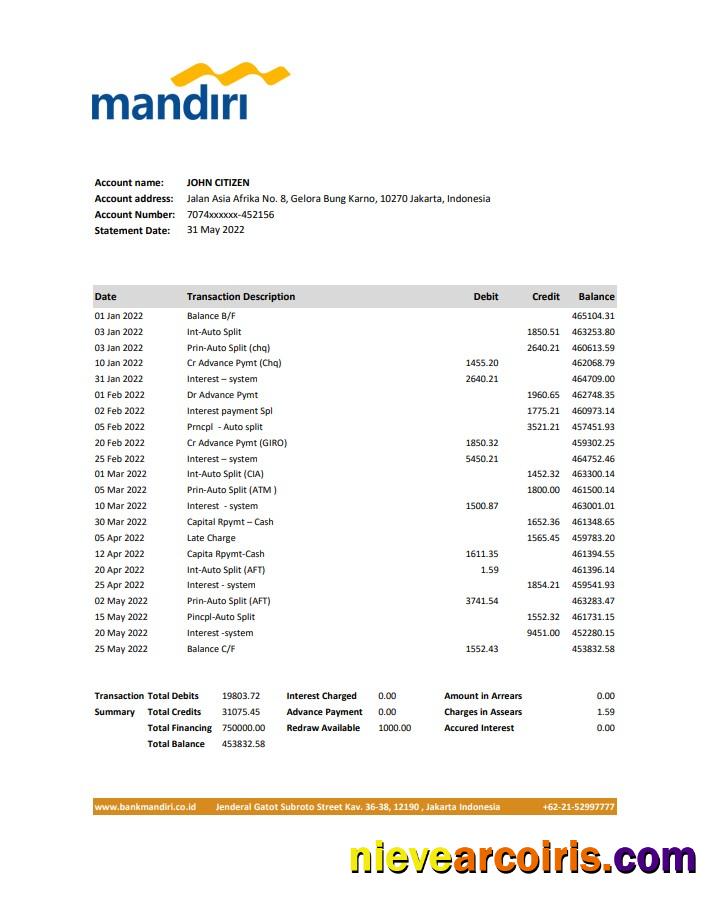 Indonesia Mandiri bank statement xls